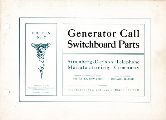 Stromberg-Carlson Bulletin No. 7 Generator Call Switchboard Parts 1903