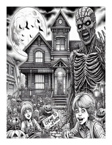 Adult Coloring Book: Horror Comes to Town Coloring Coloring Book: Features 25 Coloring Pages
