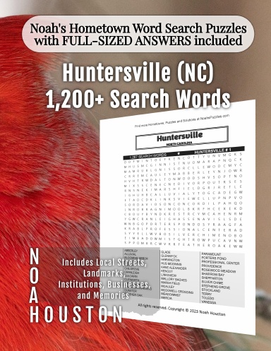 Noah’s Hometown Word Search Puzzles with FULL-SIZED ANSWERS included Huntersville (NC)