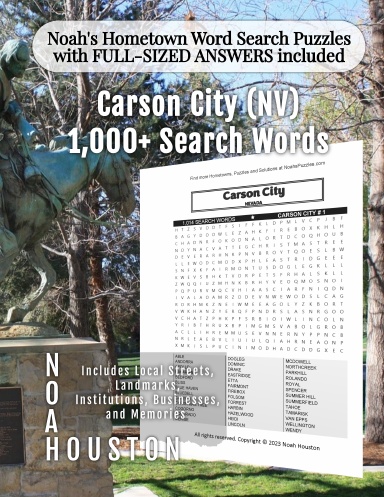 Noah’s Hometown Word Search Puzzles with FULL-SIZED ANSWERS included Carson City (NV)