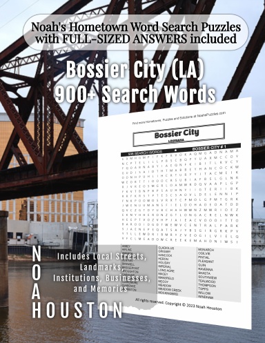 Noah’s Hometown Word Search Puzzles with FULL-SIZED ANSWERS included Bossier City (LA)