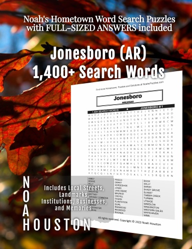 Noah’s Hometown Word Search Puzzles with FULL-SIZED ANSWERS included Jonesboro (AR)