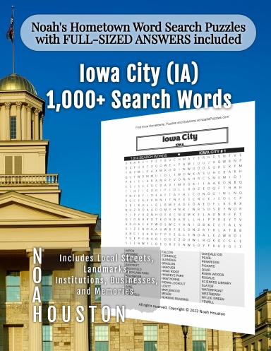 Noah’s Hometown Word Search Puzzles with FULL-SIZED ANSWERS included Iowa City (IA)