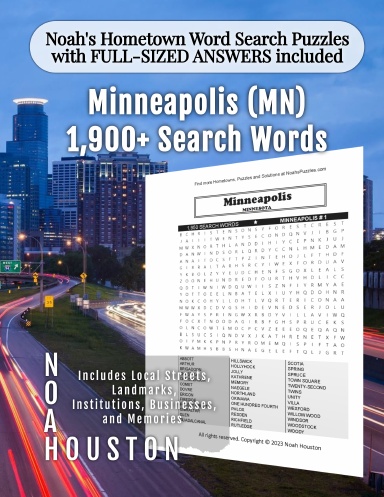 Noah’s Hometown Word Search Puzzles with FULL-SIZED ANSWERS included Minneapolis (MN)
