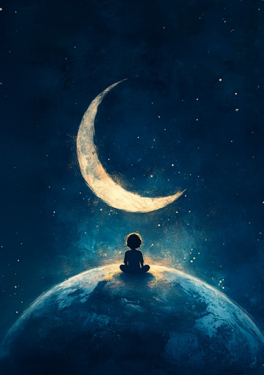 A5 Lined Notebook - Gazing at the moon - 100 pages lined notebook - journal