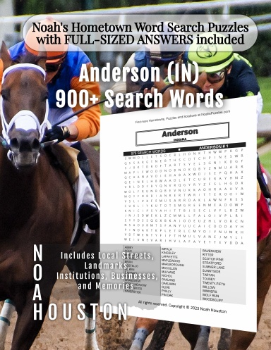 Noah’s Hometown Word Search Puzzles with FULL-SIZED ANSWERS included Anderson (IN)