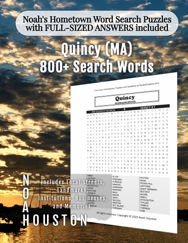 Noah’s Hometown Word Search Puzzles with FULL-SIZED ANSWERS included Quincy (MA)