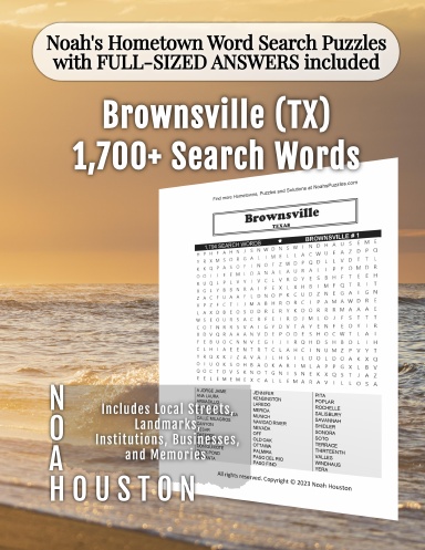 Noah’s Hometown Word Search Puzzles with FULL-SIZED ANSWERS included BROWNSVILLE (TX)