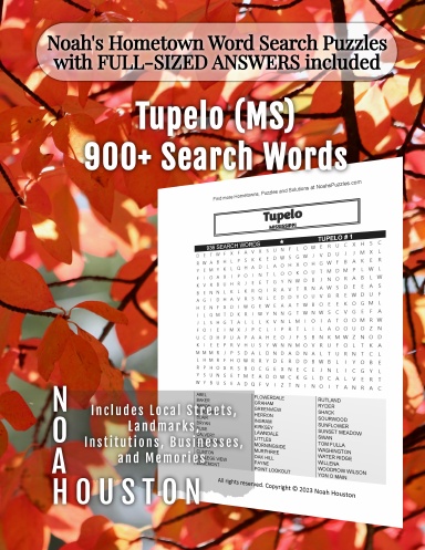 Noah’s Hometown Word Search Puzzles with FULL-SIZED ANSWERS included Tupelo (MS)