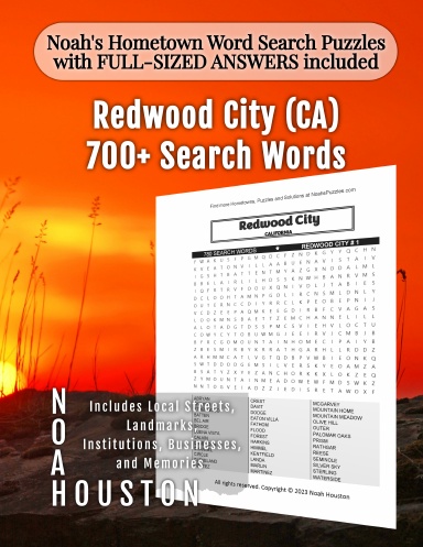 Noah’s Hometown Word Search Puzzles with FULL-SIZED ANSWERS included Redwood City (CA)