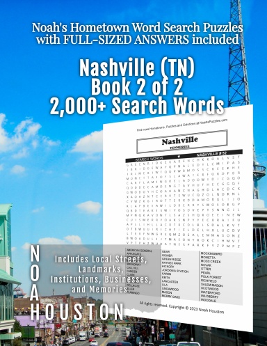 Noah’s Hometown Word Search Puzzles with FULL-SIZED ANSWERS included Nashville (TN), Book 2 of 2