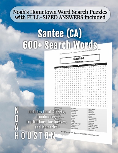 Noah’s Hometown Word Search Puzzles with FULL-SIZED ANSWERS included Santee (CA)