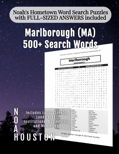 Noah’s Hometown Word Search Puzzles with FULL-SIZED ANSWERS included Marlborough (MA)