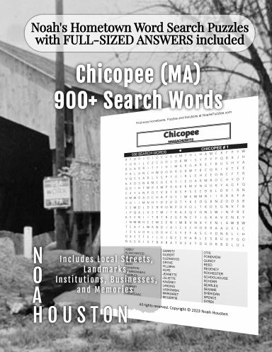 Noah’s Hometown Word Search Puzzles with FULL-SIZED ANSWERS included Chicopee (MA)