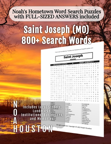 Noah’s Hometown Word Search Puzzles with FULL-SIZED ANSWERS included Saint Joseph (MO)