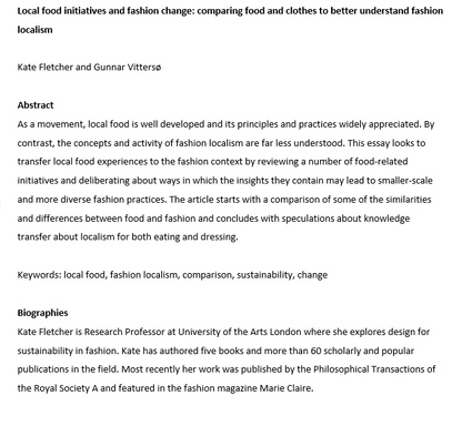 Local food initiatives and fashion change: comparing food and clothes to better understand fashion localism
