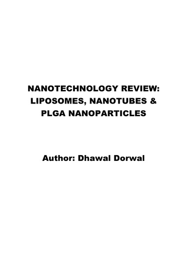 NANOTECHNOLOGY REVIEW: LIPOSOMES, NANOTUBES & PLGA NANOPARTICLES