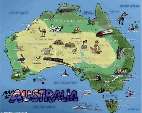 Kids coloring book . Australian landmarks . 2+ years old