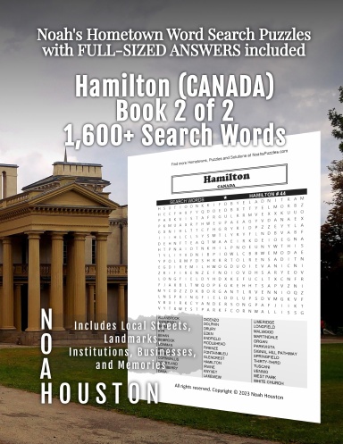 Noah’s Hometown Word Search Puzzles with FULL-SIZED ANSWERS included Hamilton (CANADA), Book 2 of 2