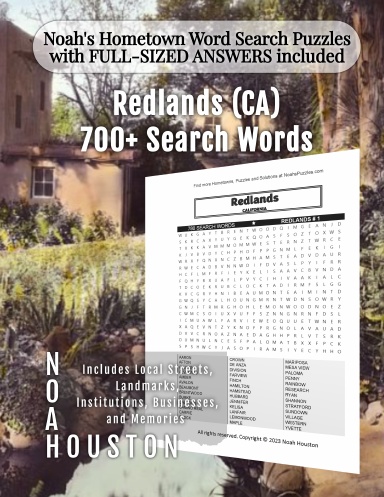 Noah’s Hometown Word Search Puzzles with FULL-SIZED ANSWERS included Redlands (CA)