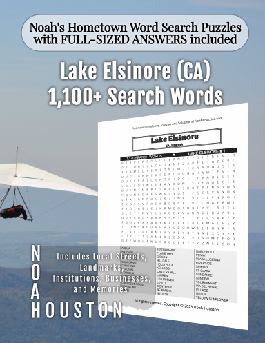 Noah’s Hometown Word Search Puzzles with FULL-SIZED ANSWERS included Lake Elsinore (CA)