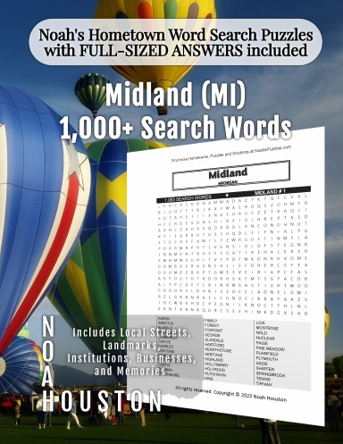 Noah’s Hometown Word Search Puzzles with FULL-SIZED ANSWERS included Midland (MI)