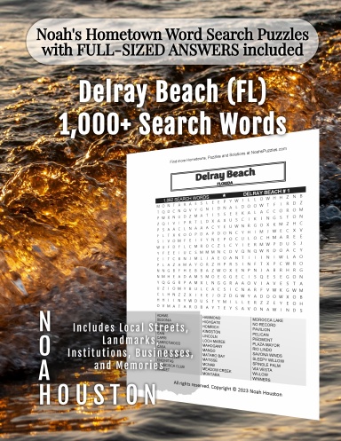 Noah’s Hometown Word Search Puzzles with FULL-SIZED ANSWERS included Delray Beach (FL)