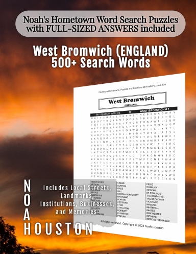 Noah’s Hometown Word Search Puzzles with FULL-SIZED ANSWERS included West Bromwich (ENGLAND)