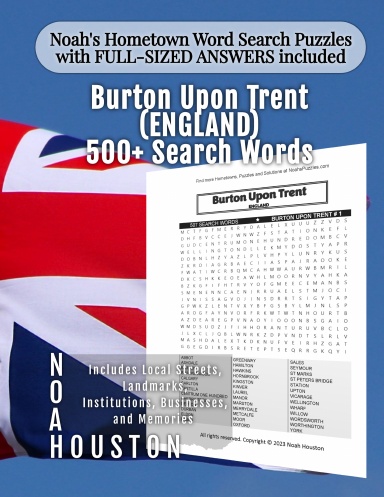 Noah’s Hometown Word Search Puzzles with FULL-SIZED ANSWERS included Burton Upon Trent (ENGLAND)