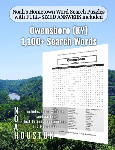 Noah’s Hometown Word Search Puzzles with FULL-SIZED ANSWERS included Owensboro (KY)