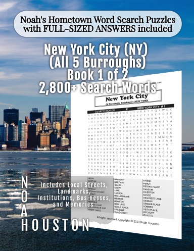 Noah’s Hometown Word Search Puzzles with FULL-SIZED ANSWERS included NEW YORK CITY (NY) (ALL 5 BURROUGHS), Book 1 of 2