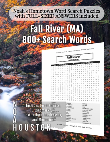 Noah’s Hometown Word Search Puzzles with FULL-SIZED ANSWERS included Fall River (MA)