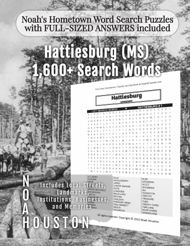 Noah’s Hometown Word Search Puzzles with FULL-SIZED ANSWERS included Hattiesburg (MS)