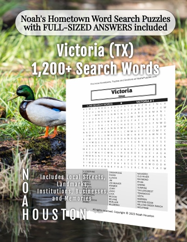 Noah’s Hometown Word Search Puzzles with FULL-SIZED ANSWERS included Victoria (TX)