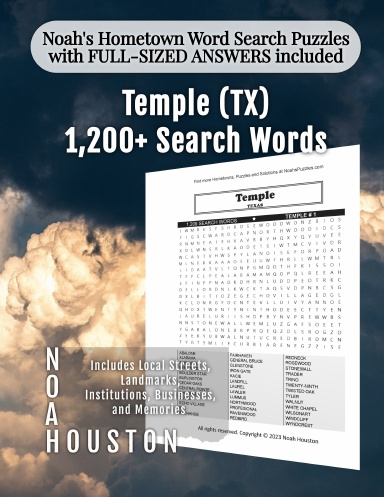 Noah’s Hometown Word Search Puzzles with FULL-SIZED ANSWERS included Temple (TX)