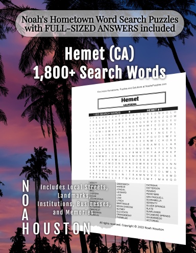 Noah’s Hometown Word Search Puzzles with FULL-SIZED ANSWERS included Hemet (CA)