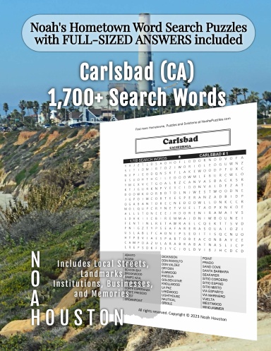 Noah’s Hometown Word Search Puzzles with FULL-SIZED ANSWERS included Carlsbad (CA)