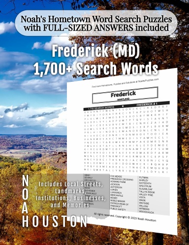 Noah’s Hometown Word Search Puzzles with FULL-SIZED ANSWERS included Frederick (MD)