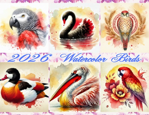 2026 Calendar – Watercolor Birds