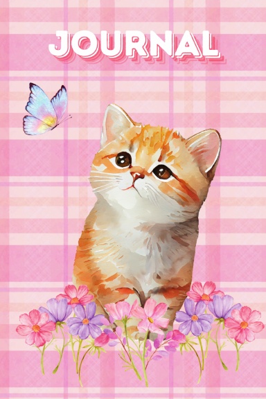 Cute Orange Kitten on Pink Plaid Journal
