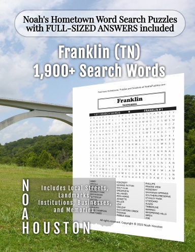 Noah’s Hometown Word Search Puzzles with FULL-SIZED ANSWERS included Franklin (TN)