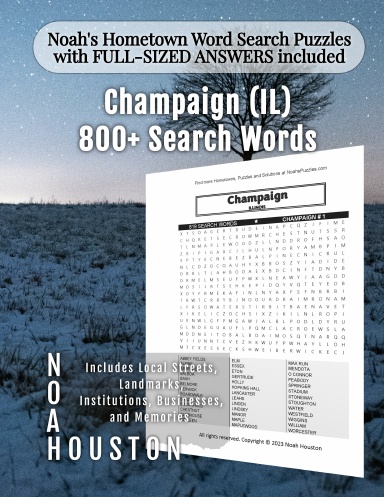 Noah’s Hometown Word Search Puzzles with FULL-SIZED ANSWERS included Champaign (IL)