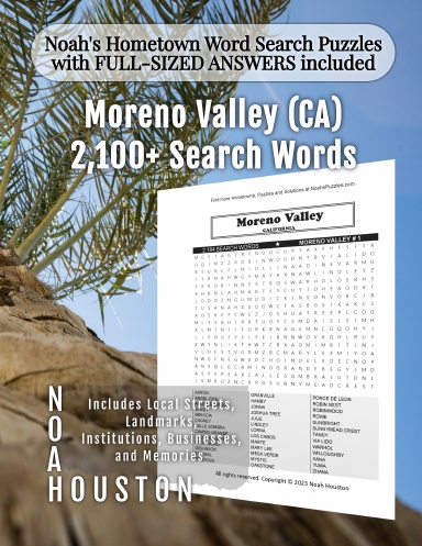 Noah’s Hometown Word Search Puzzles with FULL-SIZED ANSWERS included Moreno Valley (CA)