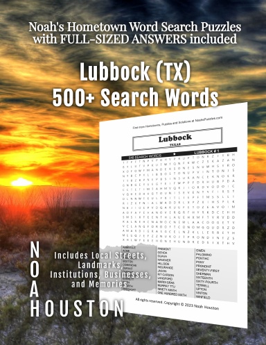 Noah’s Hometown Word Search Puzzles with FULL-SIZED ANSWERS included Lubbock (TX)