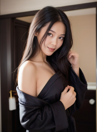 Charming Asian Women in Bathrobes
