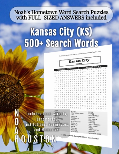 Noah’s Hometown Word Search Puzzles with FULL-SIZED ANSWERS included Kansas City (KS)