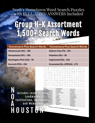 Noah’s Hometown Word Search Puzzles with FULL-SIZED ANSWERS included Group H-K Assortment