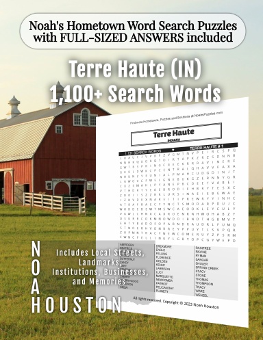 Noah’s Hometown Word Search Puzzles with FULL-SIZED ANSWERS included Terre Haute (IN)