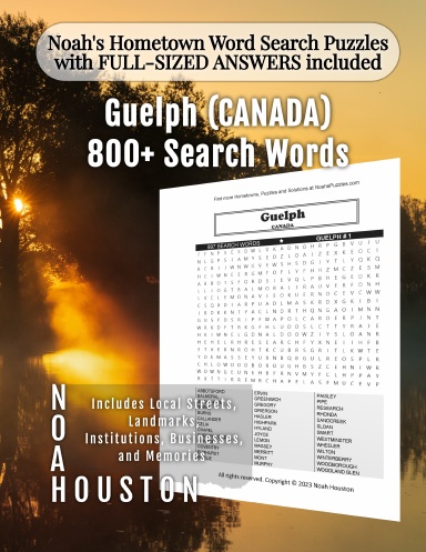 Noah’s Hometown Word Search Puzzles with FULL-SIZED ANSWERS included Guelph (CANADA)