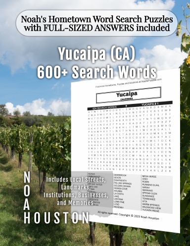 Noah’s Hometown Word Search Puzzles with FULL-SIZED ANSWERS included Yucaipa (CA)